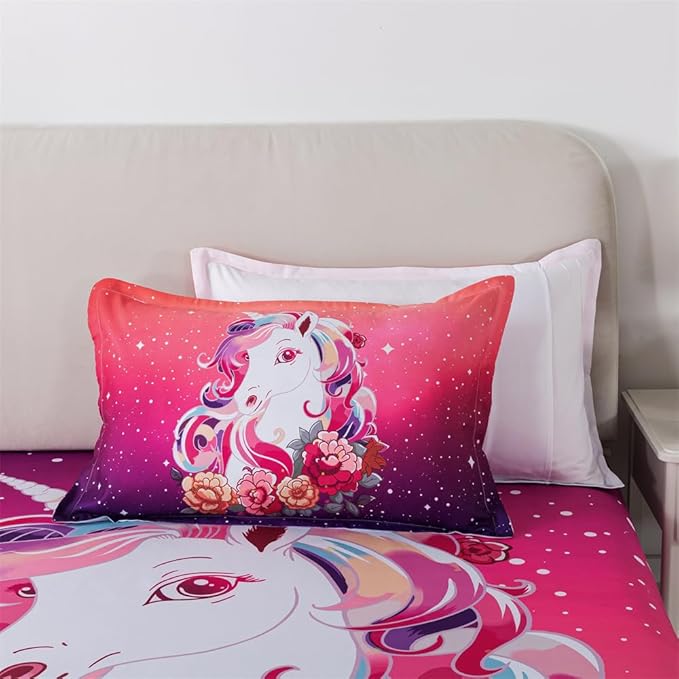 qjmiaofang Unicorn Sheets Twin for Girls Unicorn Sheet Set Floral Unicorn Bed Sheet Set 3Pieces Rainbow and Unicorn Bedding Set Princess Unicorn Bed Set 1 Falt Sheet 1 Fitted Sheet 1 Pillow Shams