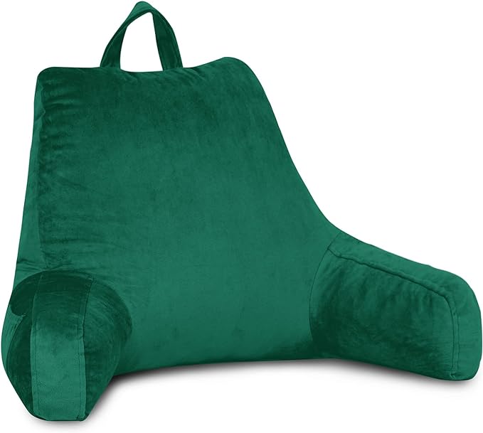 LOVTEX Reading Pillow with Removable Cover, Back Pillow for Sitting Up in Bed with Arms and Pockets, Bed Rest Pillow Adult, 20 x 15 Inches(Emerald Green)