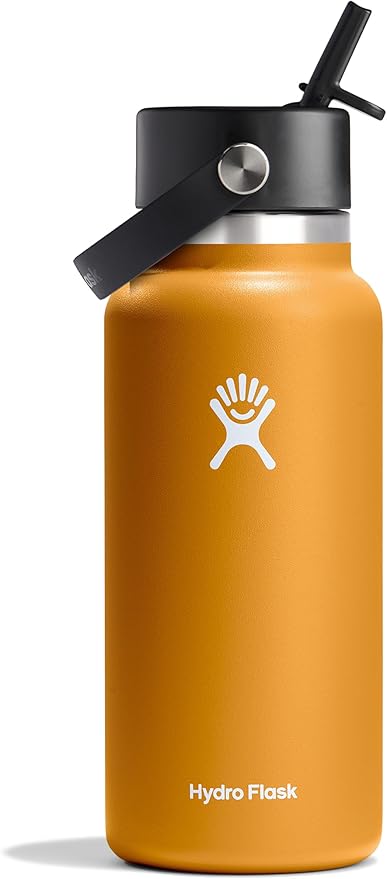 HYDRO FLASK Wide Mouth vacuum insulated stainless steel water bottle with leakproof closeable straw lid for cold water drinks, sports, travel, car and school
