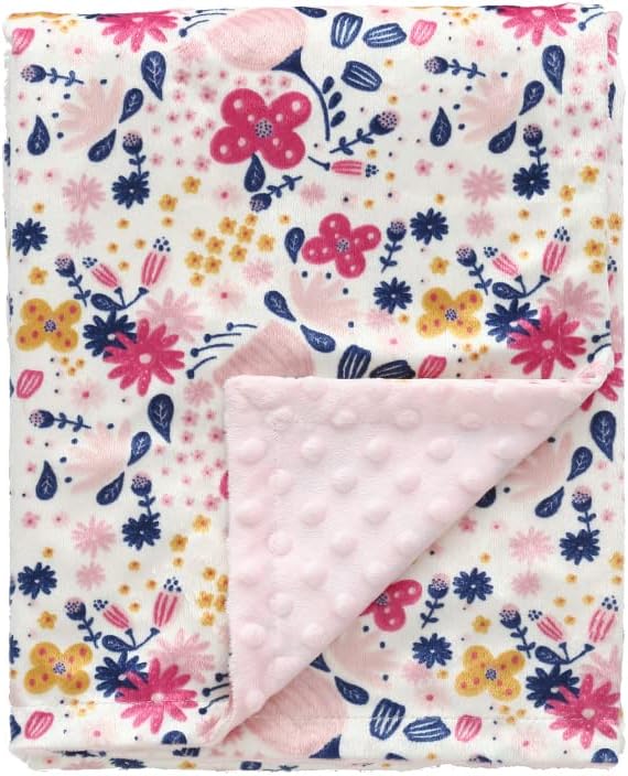 CREVENT Minky Floral Baby Blanket for Girls, Soft Plush Receiving Crib Blanket for Newborns Toddlers Bedding - Flowers 30x40 Inches