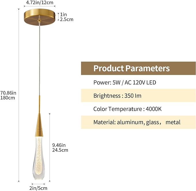 LMQNINE Kitchen Light Fixtures Ceiling Dimmable LED Modern Gold Pendant Light Mini Teardrop Crystal Pendant Light for Kitchen Island Bedroom Hallway Entryway (2-Pack)