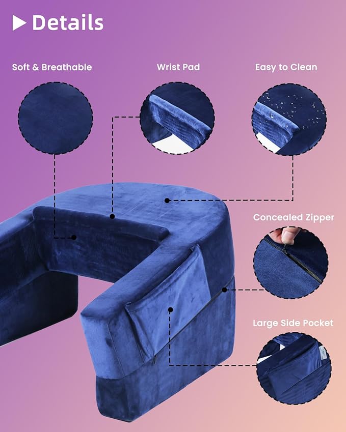 Weighted Idea Reading Pillow for Gaming, Meduim Gaming Pillow for Adult，Table Pillow with 2 Side Pockets for Gaming, Reading, Working Sitting in Bed Floor Sofa (Blue)