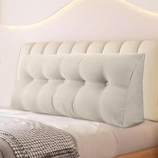 Large Triangular Headboard Pillows Long Backrest Positioning Support Bolster Cushion for Daybed Fluffy Quality Plush Body Wedge Pillow with Removable Cover(White-Queen-59x8x20in)