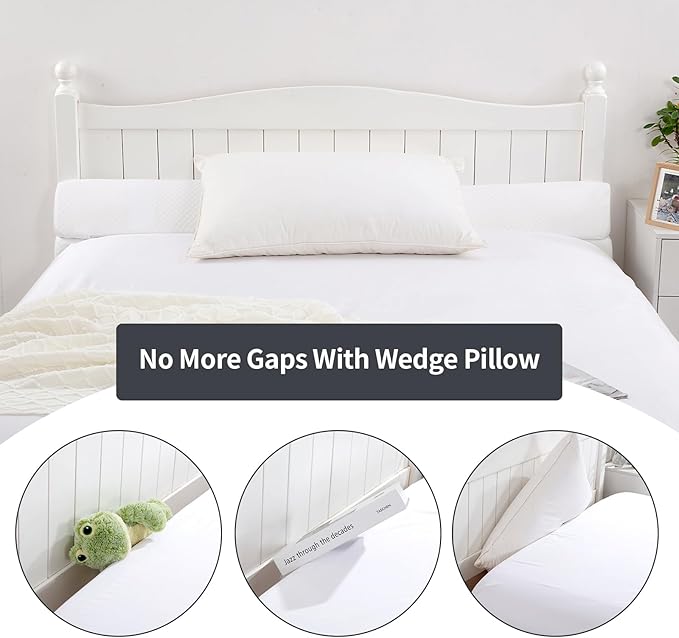 MABOZOO Pillow Wedge for Headboard Gap,Bed Gap Filler Full Size,Foldable Bed Wedge Pillow for Headboard,White Bed Wedge Gap Filler,Foam Mattress Gap Filler,54"x6"x6"