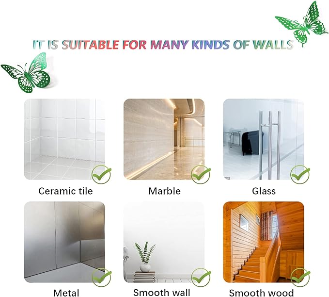 SAOROPEB 3D Butterfly Wall Decor 48 Pcs 4 Styles 3 Sizes, Green Butterfly Birthday Decorations Butterfly Party Decorations Butterfly Cake Decorations, Removable Stickers (Dark Green)