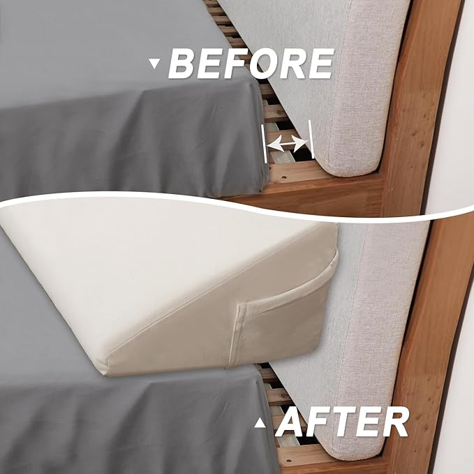 WdFour Bed Wedge Pillow, Wall and Mattress Gap. Incline, Slanted Sweat-Proof Pillow for Neck and Back Pain Relief Anti-snoring for Comfortable Sleeping.(Beige, California King(72Wx10Dx6H))
