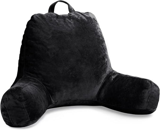 Sasttie Reading Pillow for Sitting in Bed Adult, Velvet Back Pillow for Bed Sitting Up, Backrest Back Support Chair Pillow, College Dorm Essentials for Girls and Boys, Black