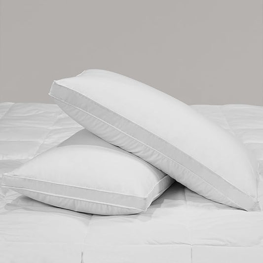 Feather Pillows Queen Size Set of 2,100% Cotton Shell Goose Down Pillow,Feather Down Bed Pillow, White Hotel Pillow (King)