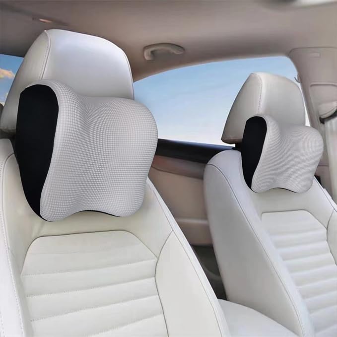 Ultra Soft Car Headrest Pillow, Car Pillow for Driving with Adjustable Strap, 100% Memory Foam Neck Cushion, Breathable Removable Cover & Ergonomic Design - Car Neck Pillow(Moonlight-Silver, 1PC)