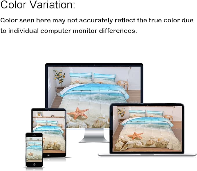 Bedbay Beach Theme Comforter Queen Seashell Comforter Set Beach Room Decor Starfish Seashore Beach Quilt Set 4 Pcs Beachy Comforter Set Coastal Bedding Quilt Set for All Seasons(Conch,Queen)
