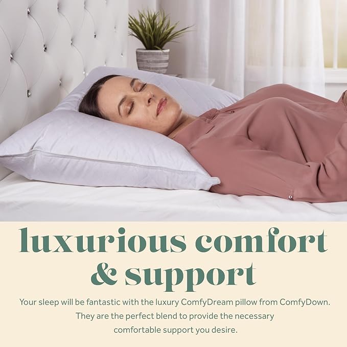 ComfyDown Premium Feather and Down ComfyPlush Supportive Bed Pillow for Sleeping, Luxury Diemend Quilted Cotton Cover, Made in USA, King Size, Medium Firm