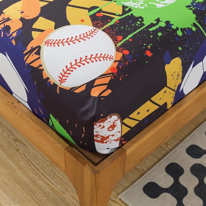 qjmiaofang Basketball Sheets Full Size Sports Sheets for Kids Boys American Football Fitted Sheet Sport Sheet Set 4Pieces Baseball and Soccer Flat Sheet 1 Fitted Sheet 1 Flat Sheet 2 Pillowcases