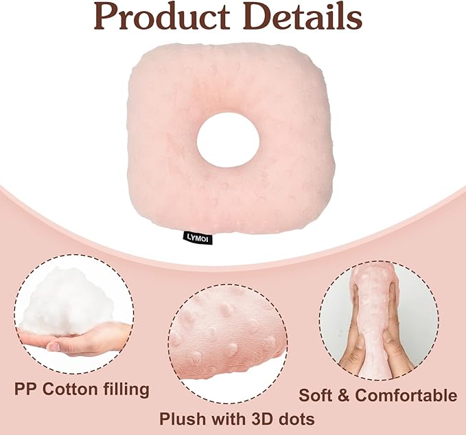 Piercing Pillow, Ear Hole Piercing Pillows, O-Shaped Side Sleeping Pillow, Ear Protector Pillow for Ear Pain, Piercing, CNH, Pain Relief Sleeping, Pressure Sore, Minky Dot(Pink)
