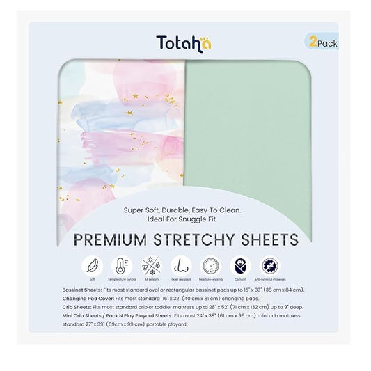 TotAha Premium Stretchy Crib Sheets (2-Pack)-Hypoallergenic, Silky Comfort, Buttery Soft, Calming Effect, All-Season Jersey-Knit Sheets, 9'' Extra Deep Pocket Sage