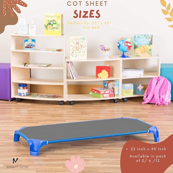 Pack of 6 Cot Sheet for Daycare Preschool Cot Bed -Polyblend Fabric with Corner Elastic Cots Sheets Fits On 22" X 52" Inches Size Toddler and Preschool Daycare Cot Dark Grey 22 X 52 Size