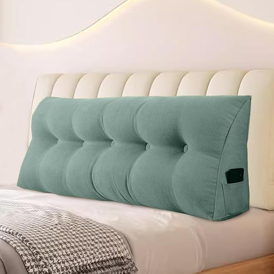 Large Triangular Headboard Pillows Long Backrest Positioning Support Bolster Cushion for Daybed Fluffy Quality Plush Body Wedge Pillow with Removable Cover(Light green-24x8x20in)