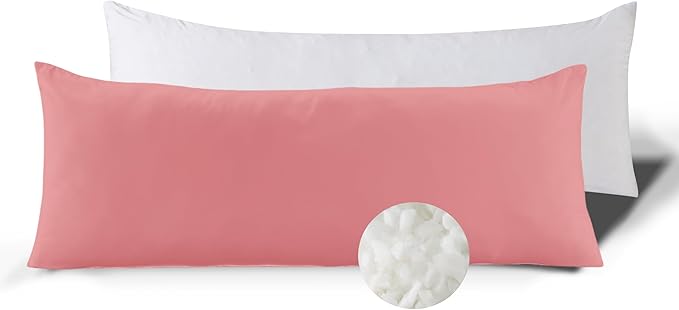 Pink Body Pillow for Adults Shredded Memory Foam Long Pillow for Sleeping Firm Hug Pillows Removable Cover for Side and Back Sleepers Full Pillow with Pink Pillowcase