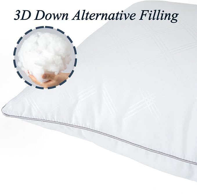 Pillows for Sleeping 4 Pack Bed Pillow Set of 4 for Side Back and Stomach Sleepers Down Alternative Filling Luxury Soft (White, Standard(4 Pack))