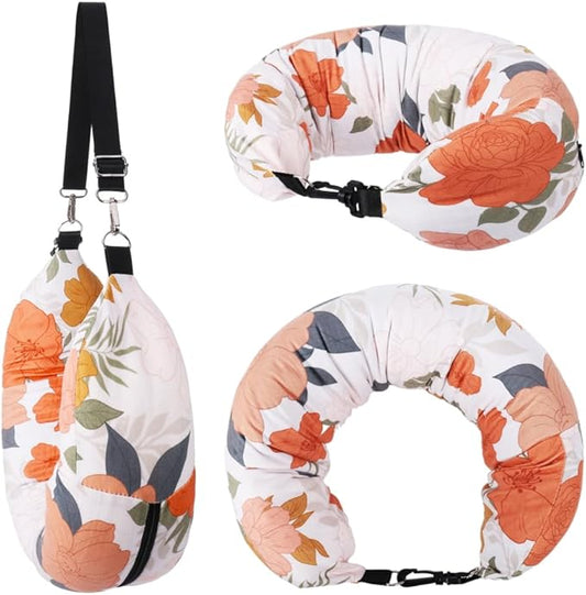 Stuffable Travel Pillow, Stuffable Neck Pillow for Travel, Portable Self-Fillable Design Travel Pillow, U-Shaped Pillow with Snap Strap and Storage Bag (Pillow Cover Only, No Filler)