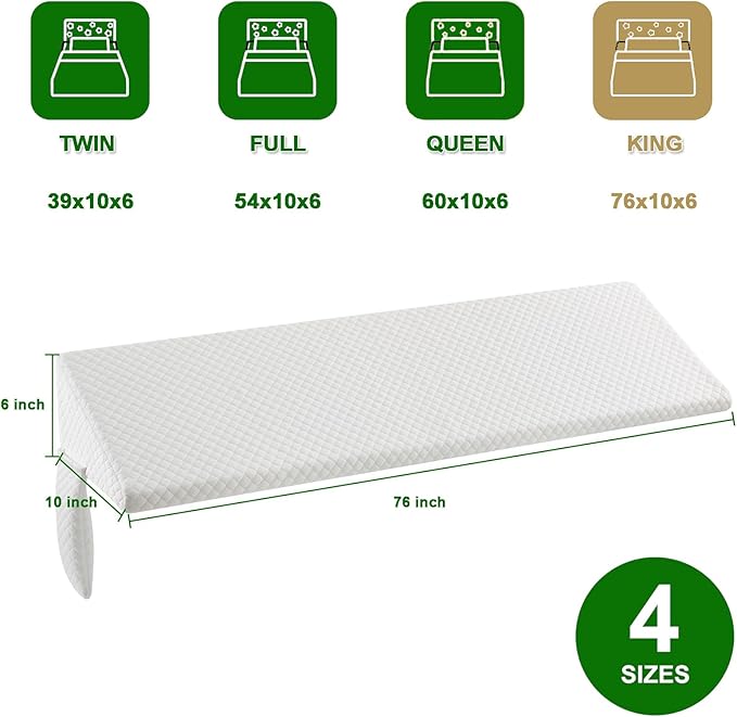 JJDANFILL King Size Bed Wedge Pillow Plus for Sleeping, Headboard Pillow/Bed Gap Filler/Mattress Wedge Close The Gap (0-8"), Between Your Headboard and Mattress. (76"*10"*6")