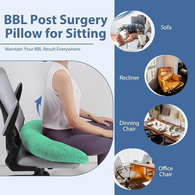 BBL Pillow After Surgery, BBL Pillow for Sitting Sleeping Driving, Hemorrhoid Pillow Seat Support Cushio for Butt with Hole, Butt Donut Pillow for Woman (Green)