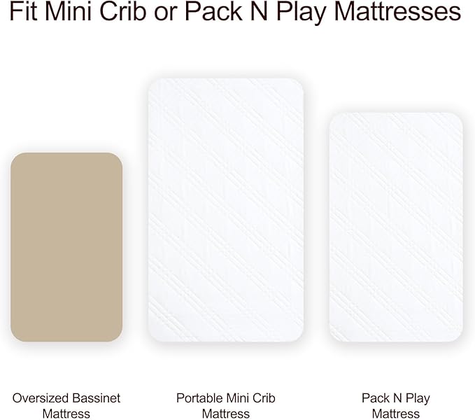 Waterproof Mini Crib Mattress Protector 2 Pack, Ultra Soft Breathable Mini Crib Mattress Pad Cover for Boys Girls Neutral, Fit Pack N Play, Playard and Mini Crib Mattresses, White