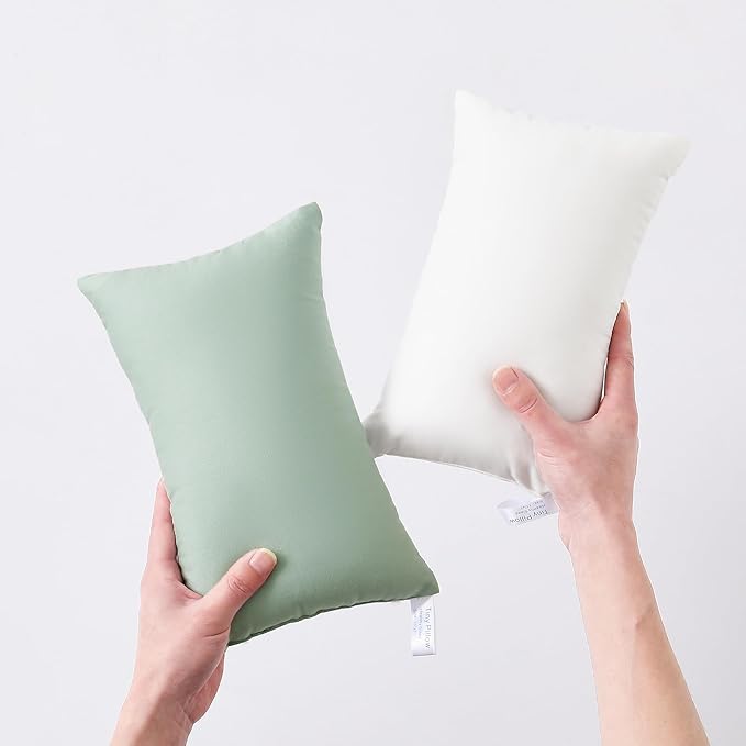 MEILA 2 Pack Cotton Tiny Pillows, 11"x7" Mini Pillows for Kids, Pets, Sleeping and Traveling, Small Washable Decorative Pillows for Neck, Wrist, and Knee, Natural White & Green