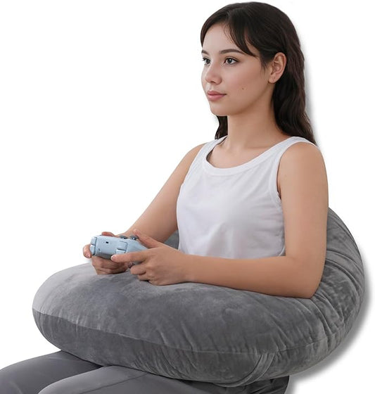 QUEEN ROSE Reading Pillow, Gaming Pillow for Lap, Sitting in Bed or Sofa, Extra Arm Rest for Reading, Playing or Crocheting, Soft Velvet Grey