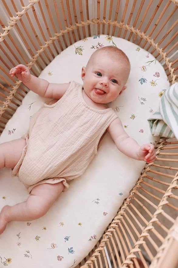 TotAha Premium Stretchy Bassinet Cradle Sheets (2-Pack) -Hypoallergenic, Silky Comfort, Buttery Soft, Calming Effect, All-Season Jersey-Knit, 32 X 16 X 3''(Blue Flower & Small Floral)