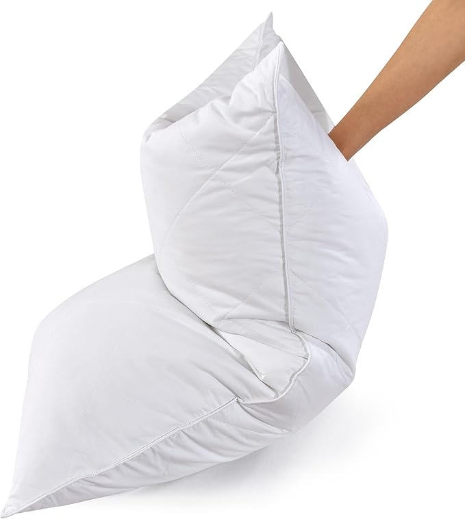 Three Geese White Goose Feather Bed Pillows Standard Size Set of 1- Soft 600 Thread Count 100% Cotton, Medium Firm,Soft Support Surround Fill Polyester (Standard Size:Pack of 1)