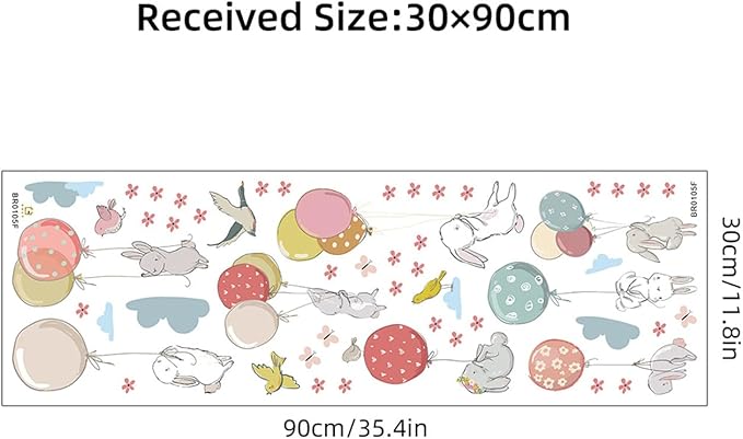 Colorful Balloon Cute Rabbit Wall Decal Floral Cloud Bunny Wall Stickers Nursery for Bedroom Girls Decor