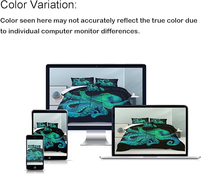 Bedbay Octopus Comforter Set Queen Size Ocean Animal Comforter Set for Kids Teens Sea Marine Themed Octopus Bedding Tentacles Pattern Queen Bedding Set(Octopus,Queen)