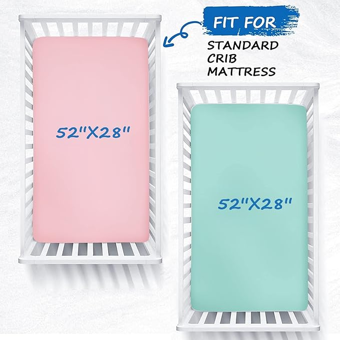 Crib Mattress Sheet 2 Pack Fitted Crib Sheet (28 x 52 x 8 in) for Standard Crib Toddler Mattress Cover Soft Microfiber Breathable Baby Sheets for Boys and Girls, Blue and Pink