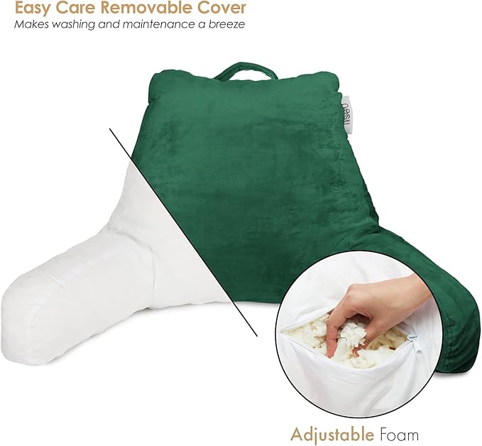 Nestl Reading Pillow for Kids, Small Bed Pillow, Back Pillow for Sitting in Bed, Memory Foam Chair Pillow, Reading & Bed Rest Pillows, Dark Green Back Pillow for Bed, Arm Pillow with Pockets