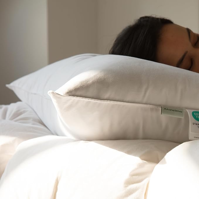 Alanzimo Medium Firm Feather Goose Down Pillows Cal King Size Set of 2, Luxury Feather Down Pillow for Sleeping, 600TC Organic Cotton Cover Hotel Collection Bed Pillows(White,20x40)