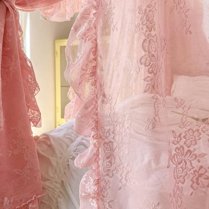 Mengersi Canopy Bed Curtains with Tie Backs,Princess Bed Canopy Curtains Bed Drapes Sheer Curtains for Bedroom Decor（King,Pink