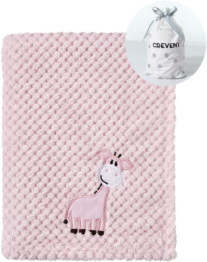 CREVENT 30''X40'' Cute Cozy Fluffy Warm Baby Blanket for Girls Infants Toddlers' Bedding Crib Cot Stroller, Baby Shower Birthday Newborn's Gift Pink- Baby Giraffe