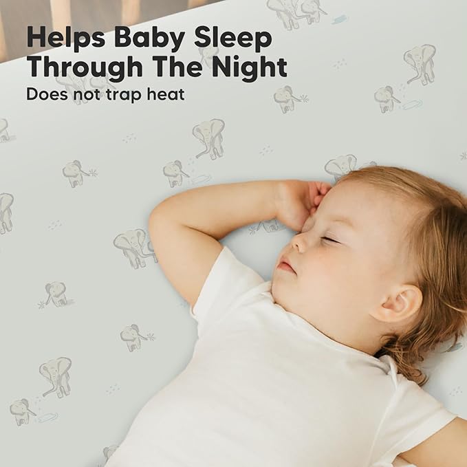 Pack and Play Sheets Fitted, 2-Pack Mini Crib Sheets - Pack N Play Sheets, Organic Fitted Crib Sheet for Pack and Play Mattress, Playard Baby Crib Sheets, Crib Sheets Neutral for Boys, Girls (Elly)