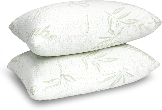JJDANFILL Rayon Derived from Bamboo Pillow for Sleeping, Shredded Memory Foam Pillow Queen Size Set of 2, Adjustable Cooling Bed Pillow for Side Back Stomach Sleeper with A Washable Cover 20x30