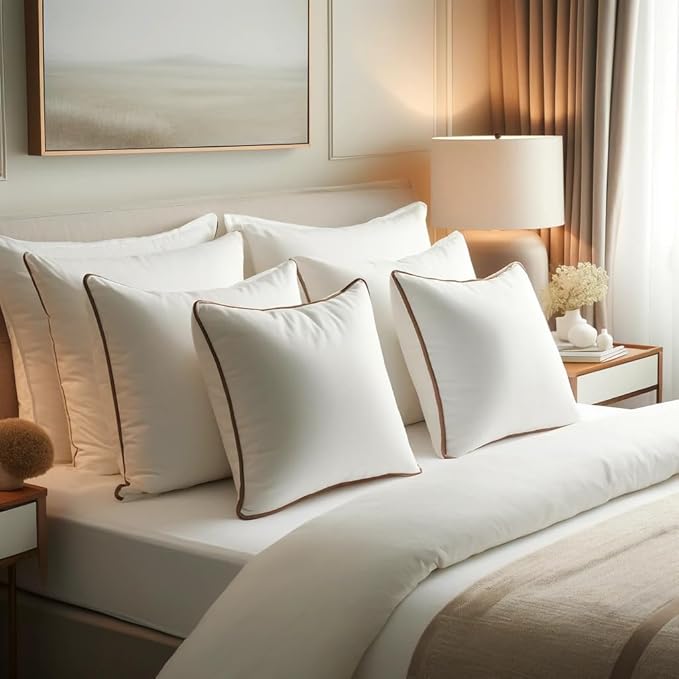 Luxury Hypoallergenic Sleeping Bed Pillows - Soft and Supportive - Premium Down Alternative Fill - Ideal for Side, Back, and Stomach Sleepers Queen Size Set of 4