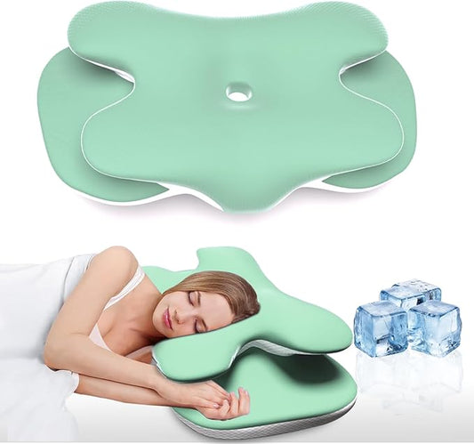 Cervical Neck Pillow for Pain Relief - Contour Memory Foam Pillows with Cooling Pillowcase, Neck Support Pillows for Sleeping, Ergonomic Orthopedic Pillow for Side, Back, Stomach Sleepers (Green)
