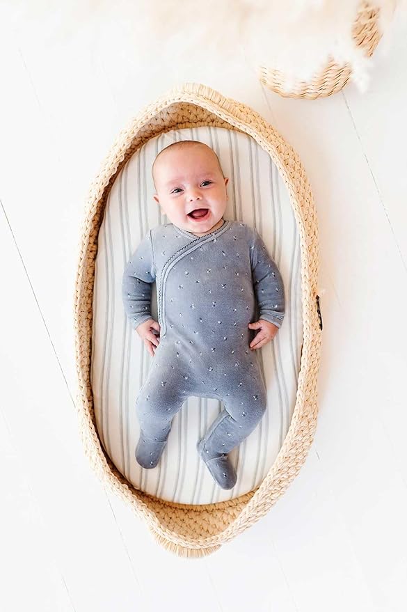 Ely's & Co. Fitted Bassinet Sheet 100% Jersey Cotton 2 Pack for Baby Boy Blue Dragonflies + Stripes