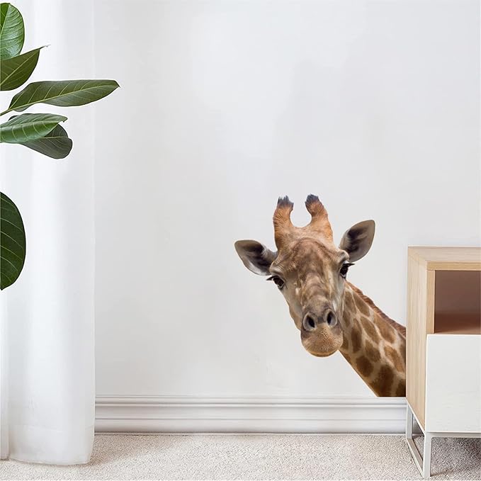Cute Giraffe Wall Decal Peel and Stick Vinyl Safari Decal Funny Giraffe Sticker Funny Gift for Friends Kids Room Wall Funny Window Decor Fridge Closet Sticker