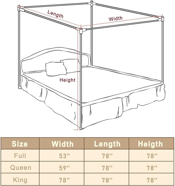 Canopy Bed Frame King Size Stainless Steel Canopy Poles for Bed, Canopy Bed Curtains King Bed Canopies & Drapes for 4 Corner Metal Bed Wood Bed Bedroom Decor