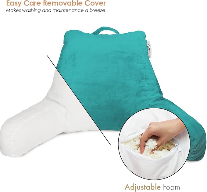 Nestl Reading Pillow for Kids, Small Bed Pillow, Back Pillow for Sitting in Bed, Memory Foam Chair Pillow, Reading & Bed Rest Pillows, Teal Back Pillow for Bed, Arm Pillow with Pockets