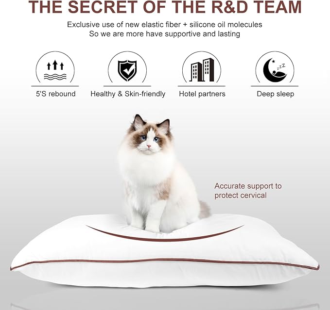 Luxury Comfort Bed Pillows - Hypoallergenic Polyester Microfiber Material - Premium Sleep Support for Side, Back, and Stomach Sleepers - Set of 2, King Size 34 x 19 inches, 48 cm x 86 cm