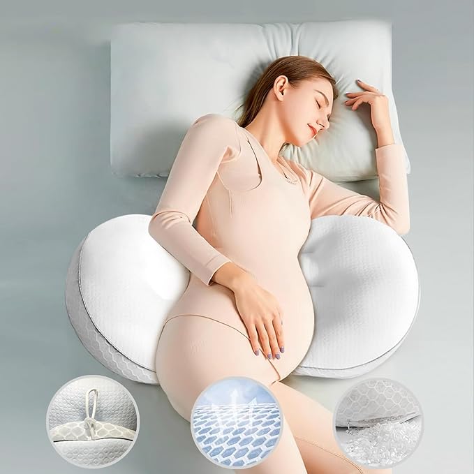 Pregnancy Pillows, PE Filling Body Pillow for Sleeping with Breathable Mesh Cover, Detachable and Adjustable Double-Sided Support for Back, HIPS, Legs and Belly Maternity Pillow (White)