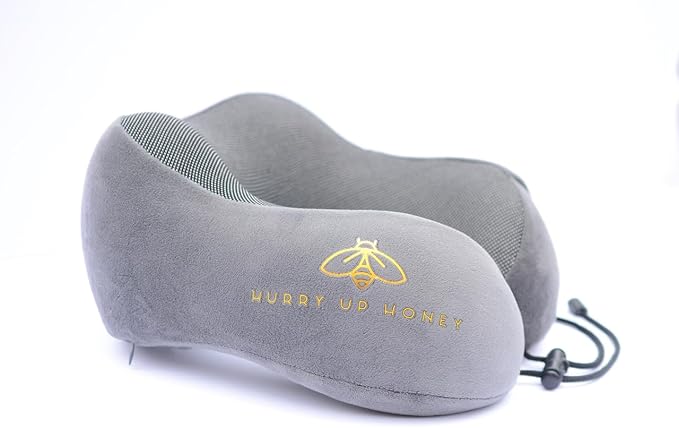 Travel Neck Pillow Memory Foam with Velvet Cover for Relaxing Journeys - Neck Pillow for Airplane,Car,Bus,Train,Comfortably Head Supports, Portable and Washable (Gray)