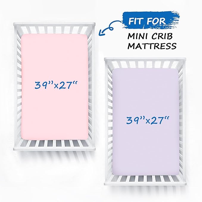 Pack and Play Sheets for Girl Fitted 2 Pack Mini Crib Sheets, Portable Playard Sheet, Ultra Soft Microfiber Playpen Sheets, Purple and Pink