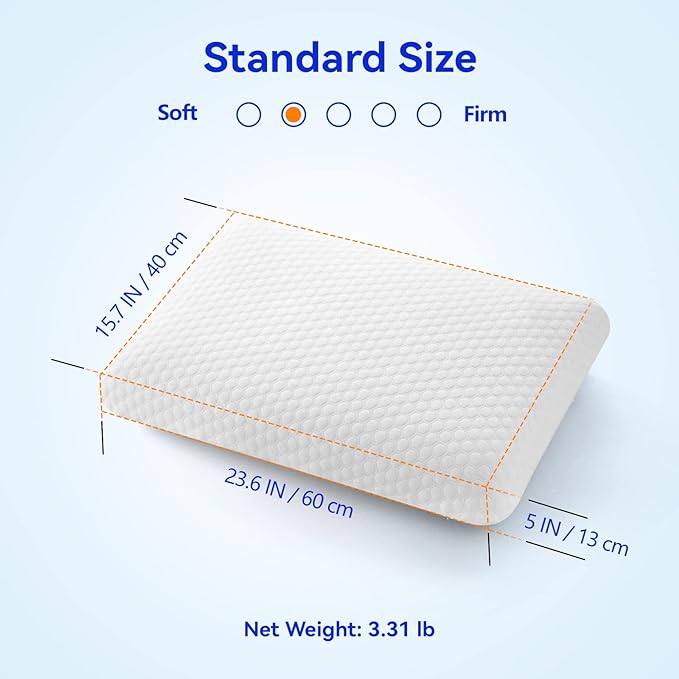 inight Memory Foam Pillows, Foam Pillows for Sleeping, Soft Tex Pillow Memory Foam, Bed Pillows for Back Sleepers & Side Sleepers Pillows- 1 Pack Standard Size, Oeko-TEX & CertiPUR-US Certified